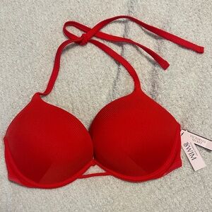 Victoria's Secret Red Ribbed Halter Push-Up Bikini Top